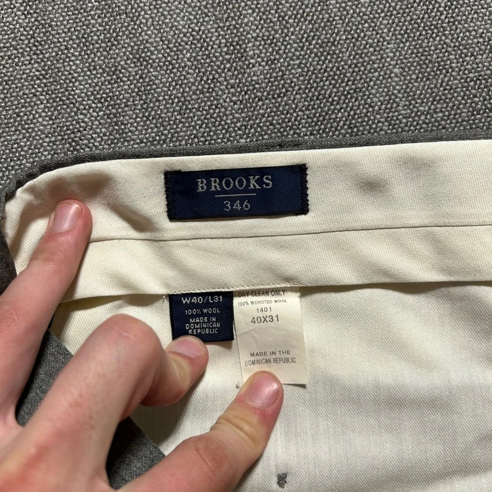 Brooks 346 Dress Pants Mens 40x31 Grey Pleated Cuffed 100% Worsted Wool Slacks